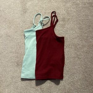 American Eagle Outfitters Asymmetrical Green and Red Camisole Top